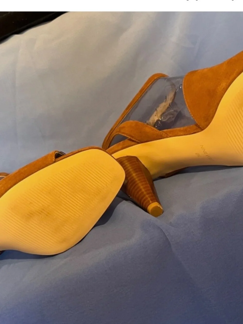Nine West Quilty cone heels ankle strap suede sandals mules womens 9 nude boho - Picture 11 of 13